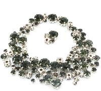 strass, 100 pezzi/sacchetto Mix Dimensioni Pietre di Cristallo Vetro Abbigliamento Perline Sciolte Argento Artiglio Impostazione Cucire Su Strass Fai Da Te Abito da Sposa(Grey)