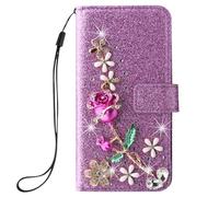 Strass Custodia Protettiva per Samsung Galaxy A08 Custodia Con le Rose Scintillante Cristallo Lucido Strass 3D Donne e Ragazze Coperchio del Telefono Brillante Wallet Case per Samsung Galaxy A08
