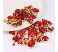 Strass da cucire, Confezione da 130 strass in vetro da cucire, montatura in metallo, forme miste multicolori(Red)
