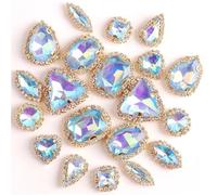 Strass da cucire, Confezione da 20 strass sciolti in vetro cristallo AB multicolore con retro piatto, da cucire, 10 forme miste(A29 Lt Sapphire Ab)