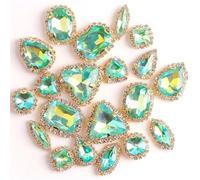 Strass da cucire, Confezione da 20 strass sciolti in vetro cristallo AB multicolore con retro piatto, da cucire, 10 forme miste(A32 Emerald Ab)