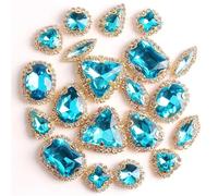 Strass da cucire, Confezione da 20 strass sciolti in vetro cristallo AB multicolore con retro piatto, da cucire, 10 forme miste(A4 Aquamarine)
