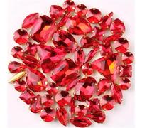 Strass da cucire, Confezione da 50 forme di strass multicolori in vetro AB da cucire(A20 Red)
