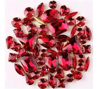 Strass da cucire, Confezione da 50 forme di strass multicolori in vetro AB da cucire(A21 Dark Red)