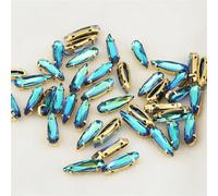 Strass da cucire, Incastonatura di strass in vetro a goccia in ottone, pietra da cucire, 4x15 mm, multicolore, confezione da 20(Gold Blue Light,4x15mm -20pcs)