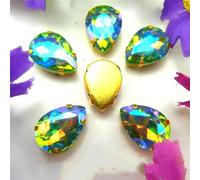 Strass da cucire, Perline di strass da cucire, incastonate in cristallo vetro, a forma goccia d'acqua, multicolore, varie misure, confezione 1500+ pezzi(6x8mm 50pcs A7 Peridot AB)