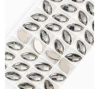 Strass da cucire, Strass di cristallo con retro piatto a forma occhio cavallo(Silver,6x12mm 72pcs)