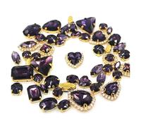 Strass Hotfix 50 pezzi/sacchetto di strass lucidi da cucire in 24 colori misti, con fibbia in cristallo dorato, decorazione fai te for abiti/scarpe/vestiti sposa(Deep Purple)