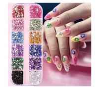 Strass Hotfix piatti per nail art, Diamanti con retro piatto da 2 mm, strass for unghie, gemme multicolori, 12 pezzi(Ph061)