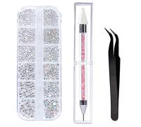 Strass in Cristallo per Nail Art, 6 Dimensioni Cristalli per Unghie AB e Strass in Cristallo Trasparente con Pinzette e Penna per Raccogliere Strass 1440 Pezzi