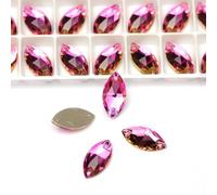Strass in vetro Strass da cucire a 2 fori, navette, con retro piatto, cristallo rosa, varie misure, confezioni assortite(6x12mm-144pcs)
