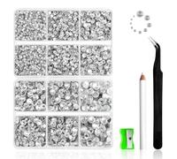 Strass per tessuti, 6500 pezzi Hotfix strass misti in 5 misure per unghie con matita di cera temperamatite pinzette strass trasparenti argento