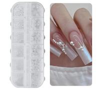 Strass per unghie 1 scatola, charms per unghie, 12 tipi di perline bianche per unghie, strass flatback, piccole perline in acciaio inossidabile, decorazione unghie, accessori per unghie