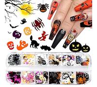 Strass per unghie di Halloween, 12 colori, per unghie, zucca e pistrello nero, per Halloween, nail art, decorazioni per unghie