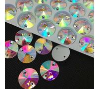 Strass, Perline Rotonde di Strass Rivoli da Cucire, Cristallo Vetro Multicolore, Pietra Piatta Posteriore for Abito Sposa Fai Te, Panno Fissaggio(Ab Color,10mm 72pcs)