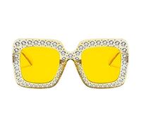 Strass-Sonnenbrillare Für Damen - Glitter Sonnenbrillare - Modische Sonnenbrillare Für Damen, Übergroße Bling-Sonnenbrillare Mit Quadratischem Rahmen, Sommeraktivität | Strass-Sonnenbrillare, Giallo