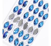 Strass, Strass di cristallo con retro piatto a forma occhio cavallo da cucire su applicazioni for abiti Pietre lucido in vetro for decorazioni Perline(Blue,7x15mm 42pcs)