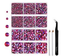 Strass Termoadesivi per Tessuti,Strass Hotfix Siam AB per Artigianato e Abbigliamento,5 Misure Miste,Cristalli Termoadesivi con Kit Pinzetta e Matita di Cera,SS6-SS30,Siam AB