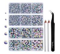 Strass Termoadesivi per Tessuti,Strass Hotfix Trasparenti AB per Artigianato e Abbigliamento,5 Misure Miste,Cristalli Termoadesivi con Kit Pinzetta e Matita di Cera,SS6-SS30,Cristallo AB