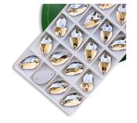Strass Termoadesivi Strass da cucire di tutte le dimensioni, colori Crystal AB, gocce popolari, pietre cristallo a 2 fori, vestiti fai te, scarpe sposa(Golden Shadow,17x28mm 12pcs)