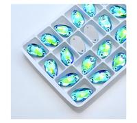 Strass Termoadesivi Strass da cucire di tutte le dimensioni, colori Crystal AB, gocce popolari, pietre cristallo a 2 fori, vestiti fai te, scarpe sposa per Tessuti(Aquamarine AB,7x12mm 72pcs)