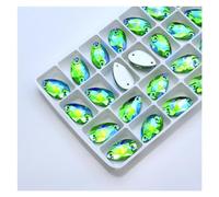 Strass Termoadesivi Strass da cucire di tutte le dimensioni, colori Crystal AB, gocce popolari, pietre cristallo a 2 fori, vestiti fai te, scarpe sposa per Tessuti(Fern Green AB,7x12mm 72pcs)