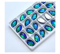 Strass Termoadesivi Strass da cucire di tutte le dimensioni, colori Crystal AB, gocce popolari, pietre cristallo a 2 fori, vestiti fai te, scarpe sposa per Tessuti(Emerald AB,7x12mm 72pcs)