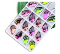 Strass Termoadesivi Strass da cucire di tutte le dimensioni, colori Crystal AB, gocce popolari, pietre cristallo a 2 fori, vestiti fai te, scarpe sposa per Tessuti(Rainbow,7x12mm 72pcs)