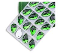 Strass Termoadesivi Strass da cucire di tutte le dimensioni, colori Crystal AB, gocce popolari, pietre cristallo a 2 fori, vestiti fai te, scarpe sposa(Fern Green,17x28mm 12pcs)