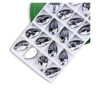 Strass Termoadesivi Strass da cucire di tutte le dimensioni, colori Crystal AB, gocce popolari, pietre cristallo a 2 fori, vestiti fai te, scarpe sposa(Gray,7x12mm 72pcs)