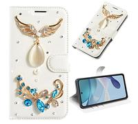 Strass Wallet Custodia per Oppo Realme C51/Realme C53 Cover Bling Bling Glitter Brillantini Brillante Case Shell Wallet PU e Glitter Brillanti 3D Ali degli angeli Angel Strass Cover Magnetico Cover