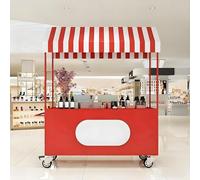 StraßenEsswagen Carretto per Cibo Mobile con Ruote, Bancarelle Leggere Per Mercati Agricoli Con Tenda Da Sole, per Cibo in Vendita, Gelato, Carretto Mobile(Red,120cm/47.2in)