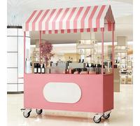 StraßenEsswagen Carretto per Cibo Mobile con Ruote, Bancarelle Leggere Per Mercati Agricoli Con Tenda Da Sole, per Cibo in Vendita, Gelato, Carretto Mobile(Pink,120cm/47.2in)