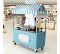 StraßenEsswagen Carretto per Cibo Mobile con Ruote, Bancarelle Leggere Per Mercati Agricoli Con Tenda Da Sole, per Cibo in Vendita, Gelato, Carretto Mobile(Blue,120cm/47.2in)