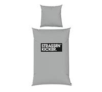 STRASSENKICKER Set di Biancheria da Letto, Federa ca. 80 x 80 cm, Copripiumino ca. 155 x 220 cm con Cerniera Scorrevole, 100% Cotone, Made in Green, Renforcé, Con Etichetta del Marchio, Grigio/Nero