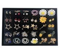 Stratalife Organizer per orecchini, impilabile, vassoio rimovibile per gioielli, collane, orecchini, cassetti, 30 griglie, nero