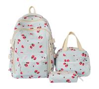 Strawberry Backpack Set - Strawberry Print Tote Bag With Pencil Case | 16.54 Inch | Lightweight Travel Backpack | Nylon 3 Piece Set Multi Pocket Rucksack For Laptop, Hiking