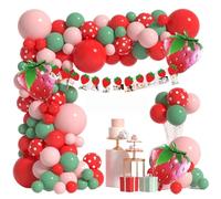 Strawberry Balloon Arch Set Birthday Party Decoration With Red Pink Sage Green Bordeka Dot Wreath Supplies Per Compleanno