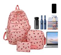 Strawberry Bookbag Set - Borsa portapenne, zaino a tracolla, zaino da viaggio, organizzatore multi-tasca, attrezzatura a pendolo con cerniera per bambini, Colore: rosa., Siehe Beschreibung,