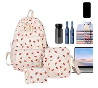 Strawberry Bookbag, set di backpack per bambini, penna e borsa a tracolla, design leggero, scomparti spaziosi, ideale per scuola all'aperto, campeggio, preschool, 17,72 x 11,81 x 5,91 cm, bianco