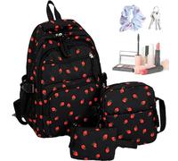 Strawberry Bookbag, set di backpack per bambini, penna e borsa a tracolla, design leggero, scomparti spaziosi, ideale per scuola all'aperto, campeggio, preschool, 17,72 x 11,81 x 5,91 cm, Nero , Siehe