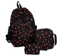 Strawberry Bookbag Set, Shoulder Backpack with Matching Pen Pouch, Lightweight Knapsack with Cute Fruit Design, Comfortable Straps and Zippers, for Boys, Girls, Students, Preschool, Outdoor Trips