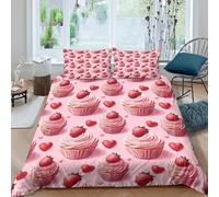 Strawberry cupcakescopripiumino microfibra morbida 3 pezzi motivo 3D con cerniera Sweet pastel dessert Set Di Copripiumino con federe traspirante morbida for adolescenti Super king（260x220cm）