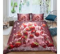 Strawberry dessertSet Di Copripiumino microfibra morbida 3 Pezzi stampa 3D con cerniera Sweet creamy style copripiumino con federe traspirante ultra morbido for ragazze Super king（260x220cm）