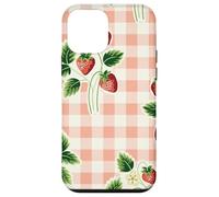 Strawberry Gingham Pattern Pink Plaid Cottagecore Aesthetic Custodia per iPhone 12 mini