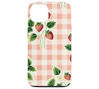 Strawberry Gingham Pattern Pink Plaid Cottagecore Aesthetic Custodia per iPhone 13