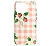 Strawberry Gingham Pattern Pink Plaid Cottagecore Aesthetic Custodia per iPhone 16 Pro