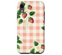 Strawberry Gingham Pattern Pink Plaid Cottagecore Aesthetic Custodia per iPhone XR