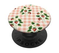 Strawberry Gingham Pattern Pink Plaid Cottagecore Aesthetic PopSockets PopGrip Adesivo
