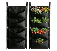 Strawberry Grow Bags - Two Piece Set, Breathable Felt Fabric, Multiple Planting Pouches, Heavy Duty Straps | Upside Down Hanging Planter Pots For Fence Wall Balcony Tomatoes Chili Vegetables Backyard